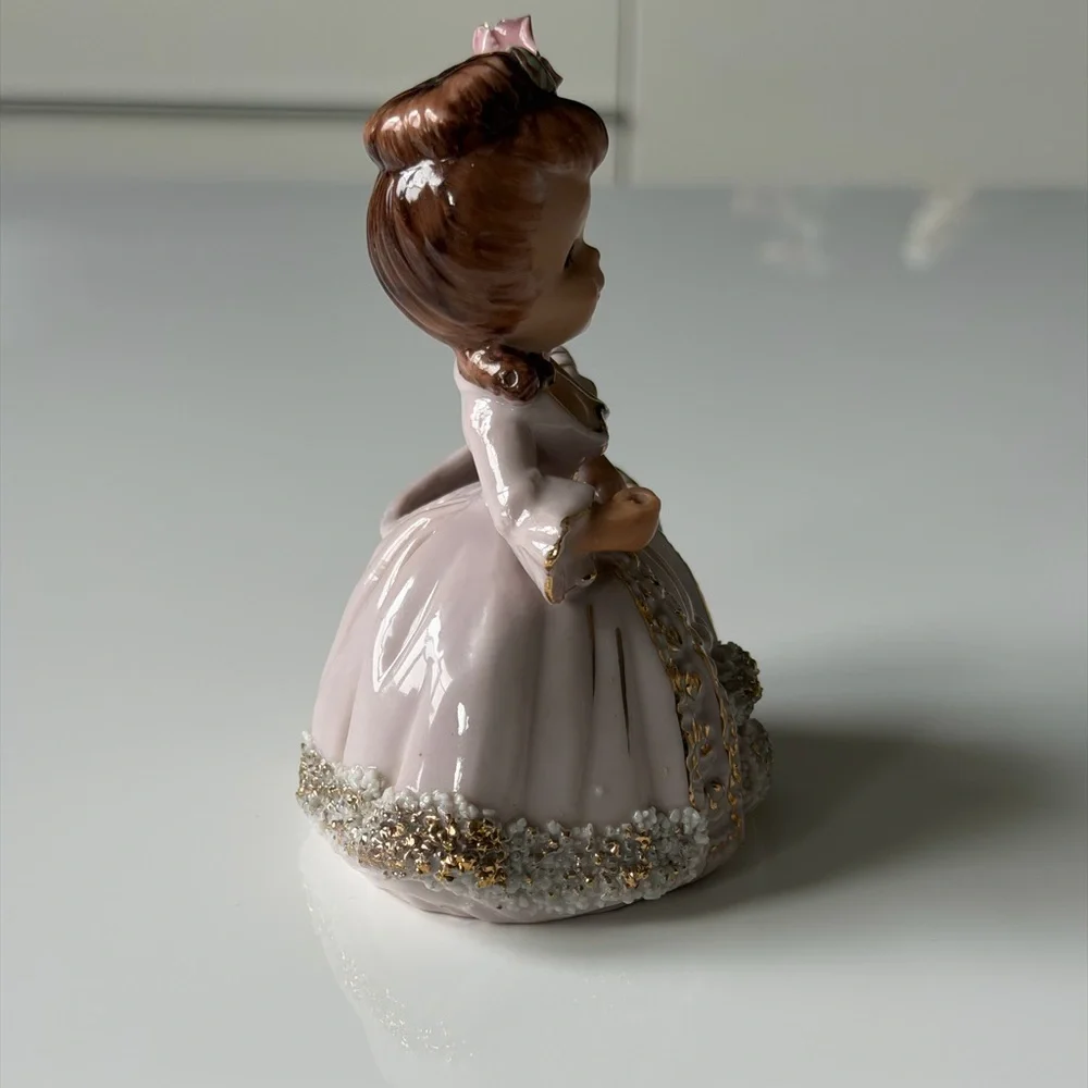 Ucagco Vintage Ceramic Spahgetti Trim Girl Figurine with Basket Planter